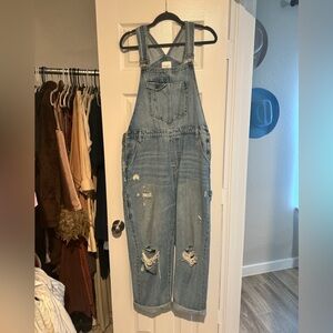 Denim cargo full length overalls